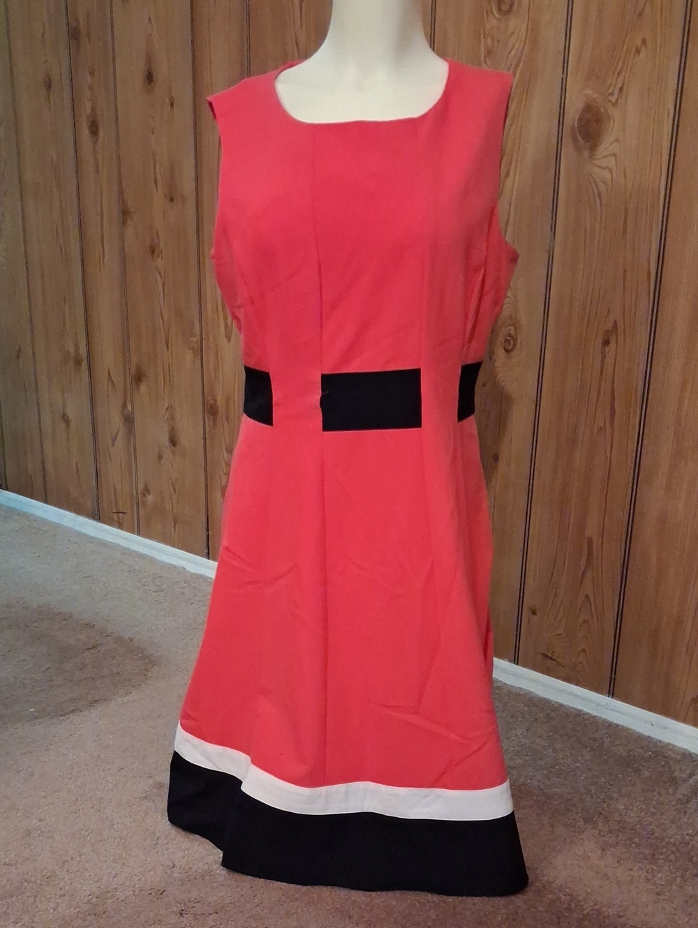 Calvin Klein Coral Pink Colorblock Sleeveless Fit-and-Flare Dress